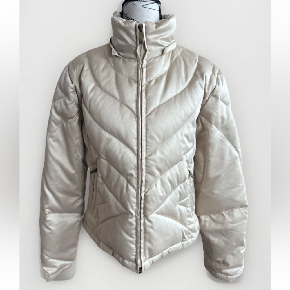 vintage 90s Y2K LEI shiny beige puffer Coat Jacket Size L